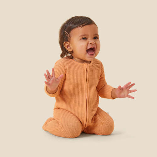 Waffle Clever Zip Baby Pajamas Ecru / Newborn