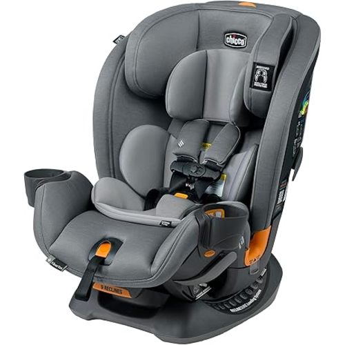 Chicco OneFit ClearTex All-in-One Car Seat, Slim Design, Rear-Facing Seat for Infants 5-40 lbs., Forward-Facing Car Seat 25-65 lbs., Booster 40-100 lbs., Convertible Car Seat | Drift/Grey