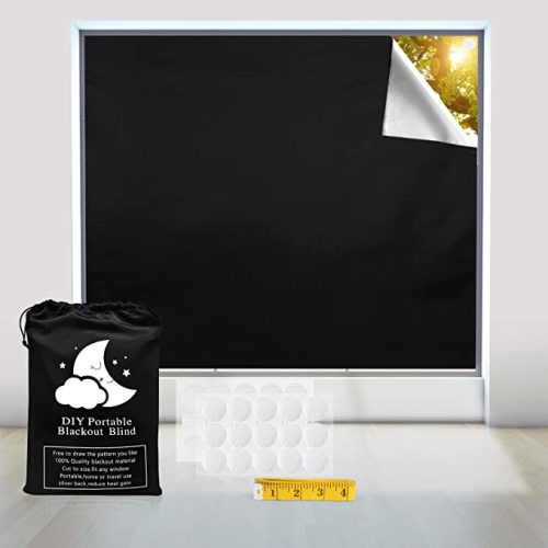 Blackout Curtains,118" x 57" Portable Window Curtain Shade 100% Black Out Room Darkening Light Blocking Drapes for Bedroom Living Room - Black & Silver