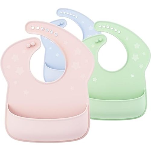Li&Zhao Waterproof Silicone Baby Bibs - 3 PCS Toddler Bibs Baby Bibs for Eating Infant Bibs for Drooling and Teething Baby Gifts