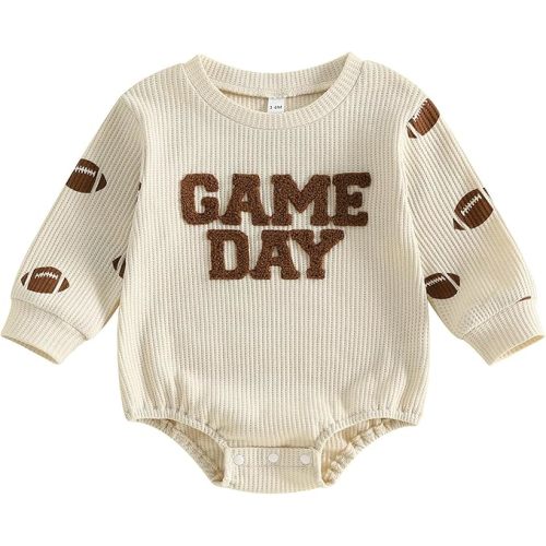Kupretty Baby Boy Girl Sweatshirt Romper Game Day Embroidery Football Romper Infant Fall Winter Clothes 3 6 12 18 Months