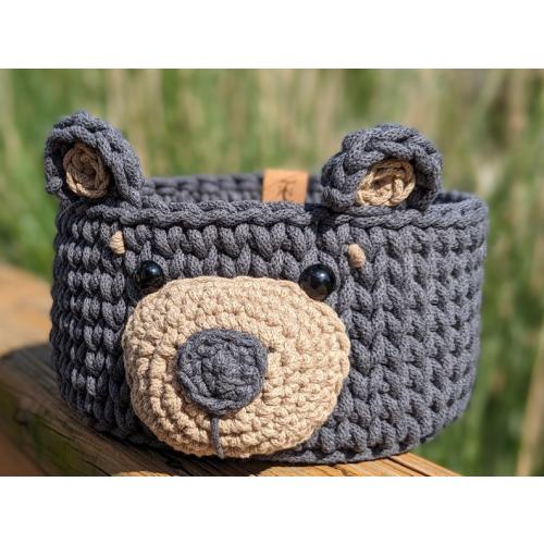 Bear Basket Medium Woodland Nursery Recycled Cotton Cord Handmade to Order - Etsy