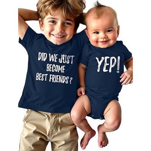 Tstars Did We Just Become Bestfriends? Big Brother Sister Little Bro Sis Matching Sibling Kids Shirt & Baby Bodysuit Set