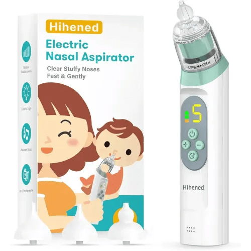 Electric Nasal Aspirator for Baby, Nose Aspirator for Toddlers, Waterproof Baby Nose Sucker, Nose Cleaner with 3 Silicone Tips, Adjustable Suction Level, Music and Light Soothing Function,Green