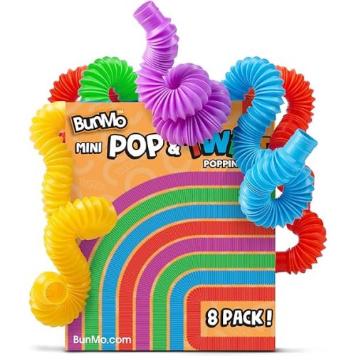BUNMO Pop Tubes - Sensory Toys - Toddler Toys - Imaginative Play & Stimulating Creative Learning - Hours of Fun for Kids - Tons of Ways to Play - Non-Mouthable Toy 3+ - 8 Pack Small