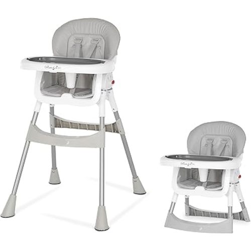 Dream On Me Portable 2-in-1 Tabletalk High Chair, Convertible Compact High Chair, Light Weight Portable Highchair, Grey