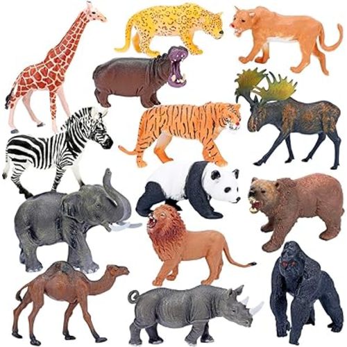 BOLZRA Safari Animals Figures Toys, Realistic Jumbo Wild Zoo Animal Figurines Plastic African Jungle Animals Playset for Kids Toddlers, 14 Piece Gift Set