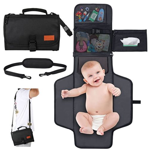 Portable Changing Pad for Baby, Portable Diaper Changing Pad with Built-in Pillow, Waterproof Detachable Baby Changing Pad for Newborn Girl & Boy, Black
