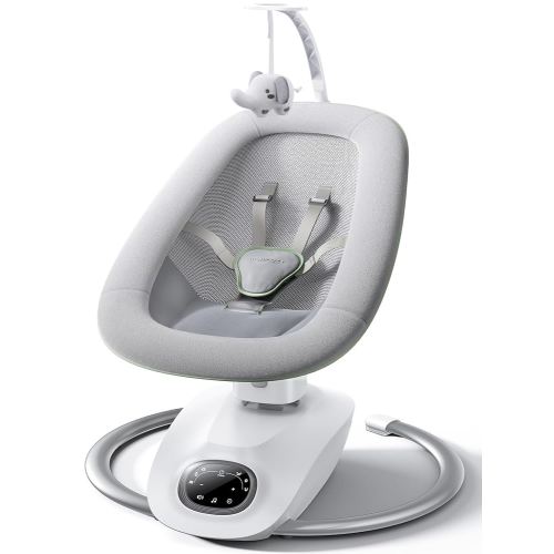 Momcozy CocoSway 3D-Motion Baby Swing for Infants to Toddlers, 6 Motion Modes & 4 Speeds, 180° Rotating Seat, Remote Control, Reclining Seat with 5-Point Harness, 8 Preset Lullabies, Grey