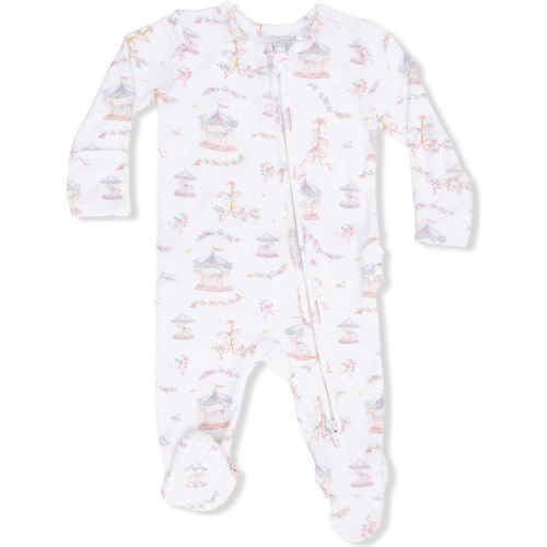 Carousel with Bows, 2 Way Ruffle Back Zipper Footie - Angel Dear | Maisonette