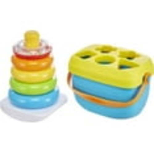 Fisher-Price Infant Gift Set with Babys First Blocks (10 Shapes) and Rock-a-Stack Ring Stacking Toy for Ages 6+ Months