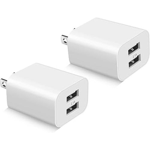 USB Wall Charger Block 2Pack Dual Port Cube Plug Power Charging Adapter Brick for Apple iPhone 15/14/13/12/XS Max/XR/X/8/8 Plus/7/6S/6S Plus/6/SE/5S/5C/iPad Mini/Air/Samsung Galaxy Kindle Fire LG