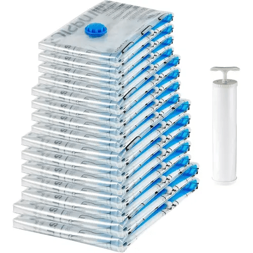 Amazon Basics Vacuum Compression Zipper Storage Bags With Hand Pump, 15-Pack, Multiple, White