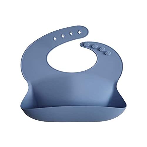 mushie Silicone Baby Bib | Adjustable Fit Waterproof Bibs (Powder Blue)
