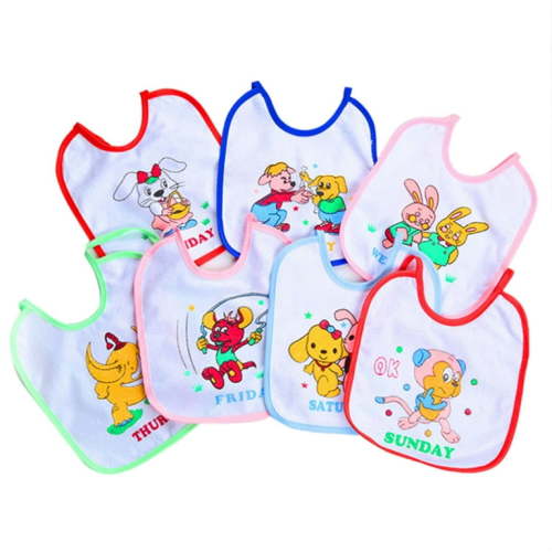 Bla Current Feeding Cartoon Reusable and Absorbent Cotton Baby Bib, 7 Piece