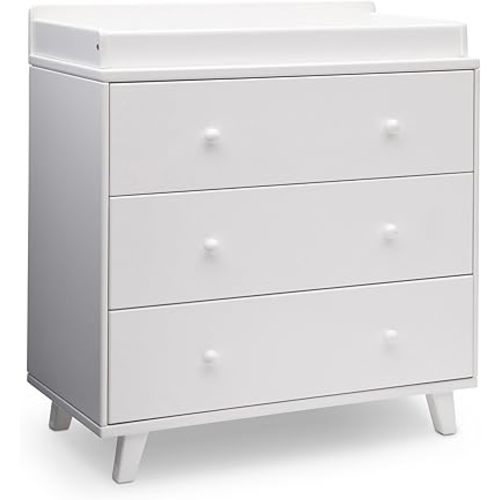Delta Children Ava 3 Drawer Dresser with Changing Top and Interlocking Drawers - Greenguard Gold Certified, White