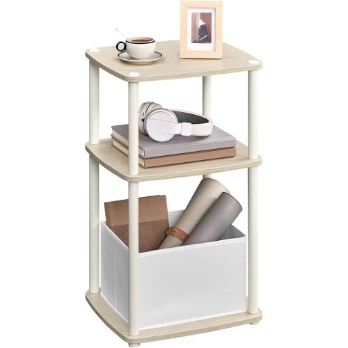 SONGMICS HOME Side Table, 3-Tier Nightstand with Storage, End Table with Fabric Basket, for Bedroom, Living Room, Steel Frame, Superfast Toolless Assembly, Modern, Natural Beige ULET286N01