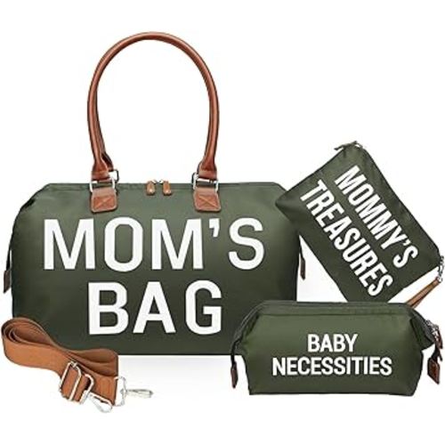 printe Mom's Bag, Hospital Bag for Labor and Delivery, Large Mommy Diaper Tote for Mom Overnight Travel, Waterproof Baby Handbag with Pouches and Straps, Olive Green