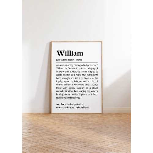 William Name Definition Wall Art Personalized Name Print Minimalistic Modern Poster Unique Name Gift for Him Inspirational Wall Decor Art