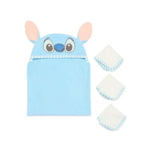 Disney Baby Wishes + Dreams Character Infant Baby Bath Set, Hooded Towel and 3 Washcloths, One Size