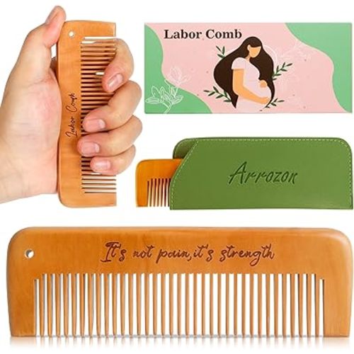 Arrozon Rectangular Labor Comb - Birthing and Delivery Essential for Pregnancy, Wooden Birth Gift for New Moms