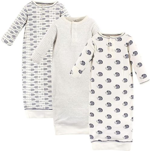 Touched by Nature Unisex Baby Organic Cotton Henley Gowns - 0-6 Months - Hedgehog