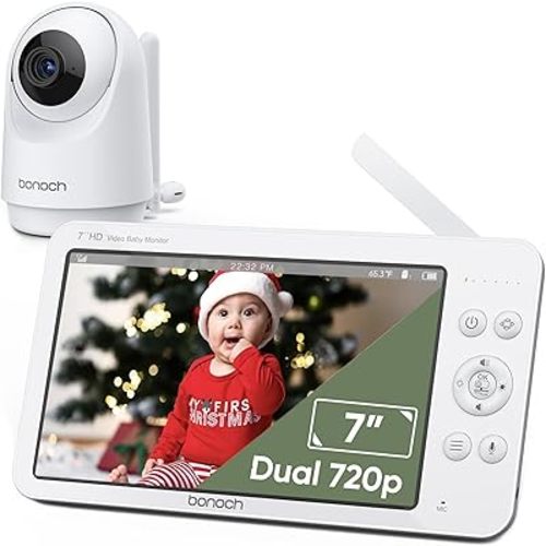 bonoch MegaView Baby Monitor with Camera and Audio, 7" 720P HD Video Baby Monitor No WiFi, 6000mAh Battery, VOX Mode, Auto Night Vision, Hack Proof, Remote PTZ, 8 Lullabies Baby Camera Monitor