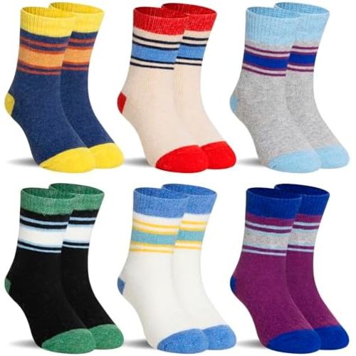 SeeyAN Kids Merino Wool Socks Boys Girls Hiking Boot Winter Thermal Warm Cozy Soft Toddler Thick Crew Socks 6 Pairs