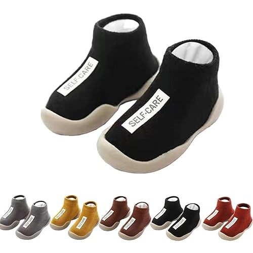 Tiny Explorings Sock Shoes,Baby Walking Shoes,Toddler Non-Slip Breathable Warm Elastic Shoes for Baby Boy Girl 6-24 Months (Black,12-18 Months Infant)