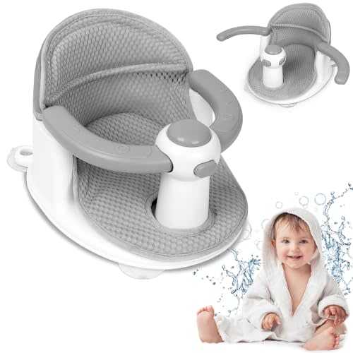 TOSGN Baby Bath Seat, Infant Bathtub Seats for Babies Sitting Up Aged 6-24 Months, New Baby Bath Tub-Protect Toddlers Skin and Back Support, Soft Non-Slip Cushions Extra Added (Deep Grey)