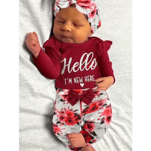 newborn baby girl clothes hello ' letter romper+floral - Temu