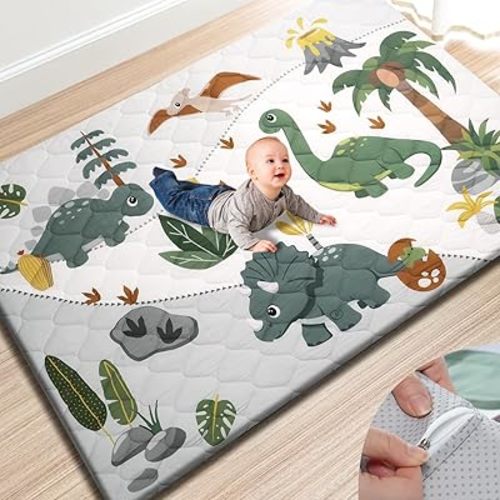 Premium Foam Baby Play Mat 74x50 – Removable & Machine Washable Cover, Extra Thick Padding Playpen Mat, Non-Slip Crawling Mat, Easy to Clean for Infants, Toddlers & Babies