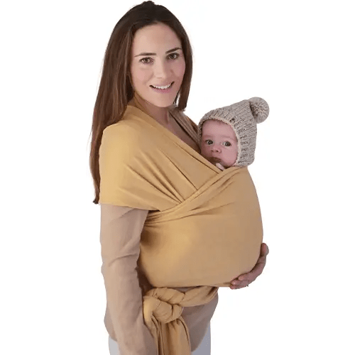mushie Baby Wrap Carrier | 100% Organic Cotton | Infant Sling for Newborn and Babies 8-35 lbs (Mustard Melange)