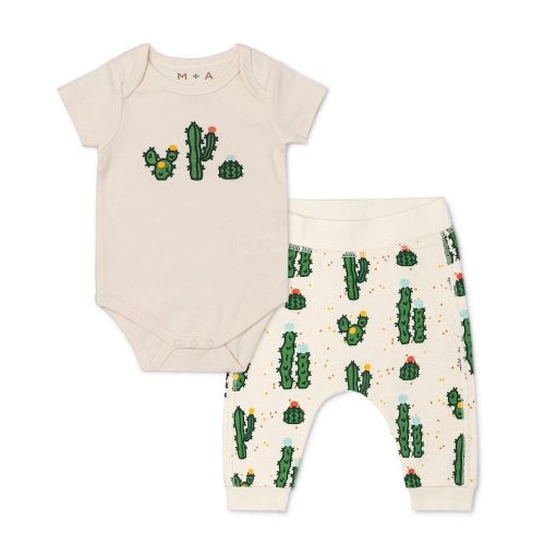 M+A by Monica + Andy Organic Cotton Gender Neutral First Moves Bodysuit + Groove Pant Set, Sizes Newborn -24 Months