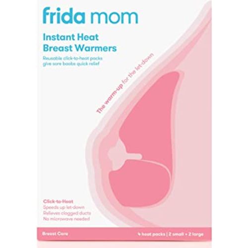 Frida Mom Instant Heat Reusable Breast Warmers - Reusable Click-to-Heat Relief in an Instant for Nursing + Pumping Moms - 2 Sets - 2 Small + 2 Large Heat Packs