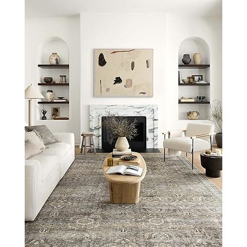 Loloi II Layla Collection, LAY-13, Antique/Moss, 7'-6" x 9'-6", .13" Thick, Area Rug, Soft, Durable, Vintage Inspired, Distressed, Low Pile, Non-Shedding, Easy Clean, Printed, Living Room Rug