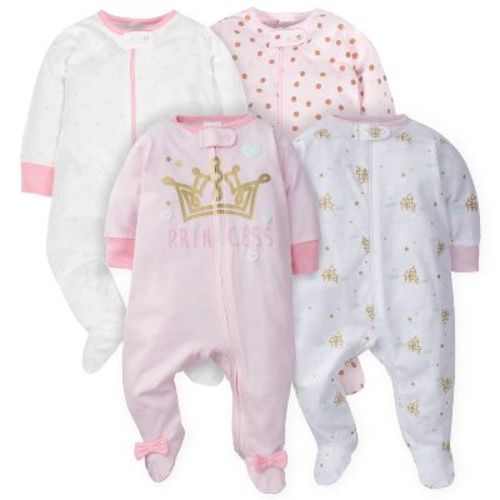 Gerber Baby Girls 4 Pack Sleep 'N Play Footie - Castle - 3-6 Months - 4-Pack