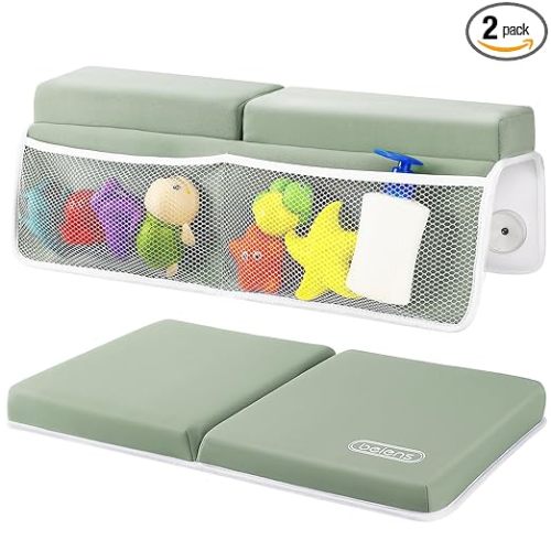 beiens Bath Kneeler and Elbow Rest Pad Set - 1.5'' Comfortable Thick Baby Bath Kneeler Pads, Quick Dry Soft Kneeling Pad for Baby Bath Time, Non-Slip Knee& Arm Support Bathtub Mat with Toys Organizer