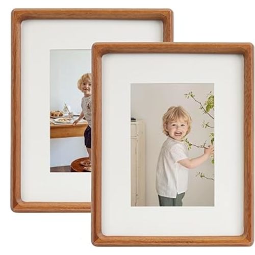 8x10 Picture Frame Set of 2 Natural Wood Photo Frames Display Pictures 5x7 with Mat or 8x10 without Mat Multi Photo Frames Collage for Wall or Tabletop Decor