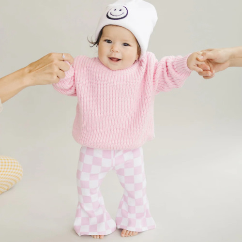 Checkered Flare Pants | Pink