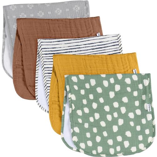 Gerber Baby Unisex Muslin Burp Cloths 5-Pack, Multi Teal Dots, Large Size 20" x 10"
