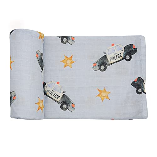 immispace - Ultra Soft Swaddle Blanket | Muslin Blankets for Girls & Boys | Newborns & Infants Gifts | 30% Organic Cotton + 70% Rayon | Large 47" x 47" | Machine Washable (Police Car)