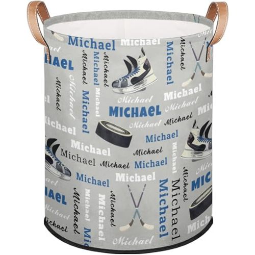 Personalized Hockey Laundry Hamper, Custom Laundry Baskets with Name for Bedroom Bathroom, Dirty Clothes Hamper with Handles Storage Basket