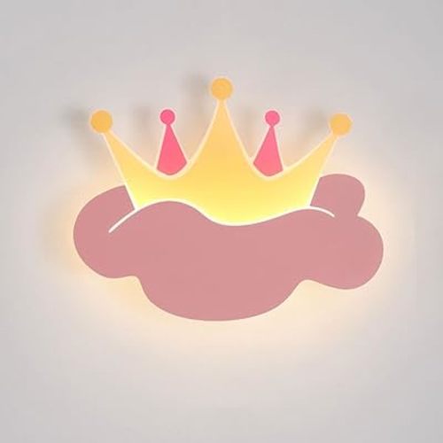 Renter Friendly Girl Room Wall Sconce Pink Princess Crown Wall Light Cute Cloud Dimming LED Wall Lighting Nordic Modern Kids Wall Light Fixture Decorations For Children Bedroom Nursery Dorm Room