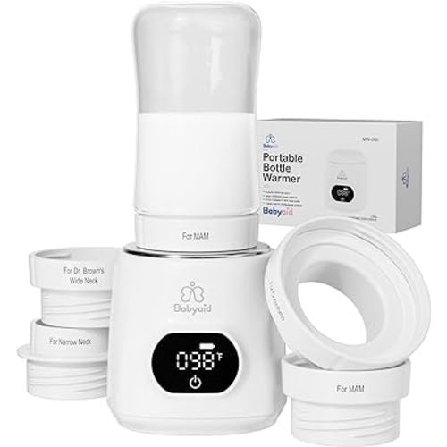 Portable Bottle Warmer, Fast Heating Bottle Warmer with 4 Adapters, 4 Gears Temperature Smart Control Bottle Warmer, Cordless Trval Baby Bottle Warmer for Breastmilk or Formula, Pearl White