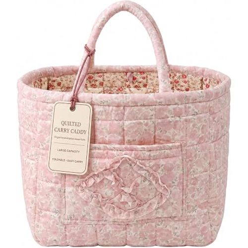 Quilted Car Storage Basket Tote Bag and Diaper Caddy for Moms (Pink)