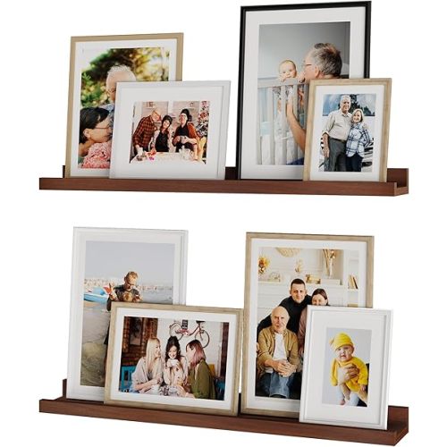 Wallniture Denver 24" Floating Shelves for Wall Collage, Picture Ledge Shelf, Living Room Bookshelf, Wall Shelf for Kitchen, Kids Room Shelves, Walnut Color Set of 2
