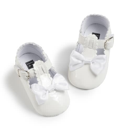 Meckior Infant Baby Girls Soft Sole Bowknot Princess Wedding Dress Mary Jane Flats Prewalker Newborn Light Baby Sneaker Shoes