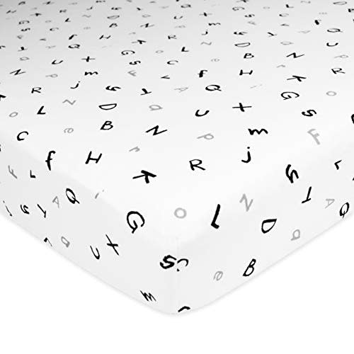 TL Care Fitted Crib Sheet 28" x 52", Soft Breathable Neutral 100% Cotton Jersey Sheet, Alphabet, for Boys and Girls, Fits Crib and Toddler Bed mattresses