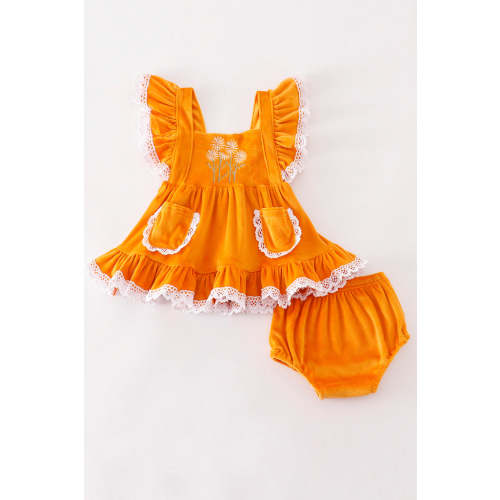 Honey velvet floral embroidery baby set